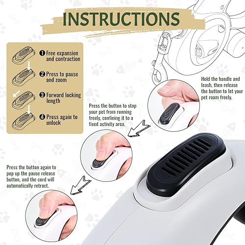 Miniatura 5 de Correa retráctil para perro de 16 pies 4 en 1 con luz LED, dispensador, bolsas para excrementos, freno de bloqueo rápido y mango antideslizante, 360