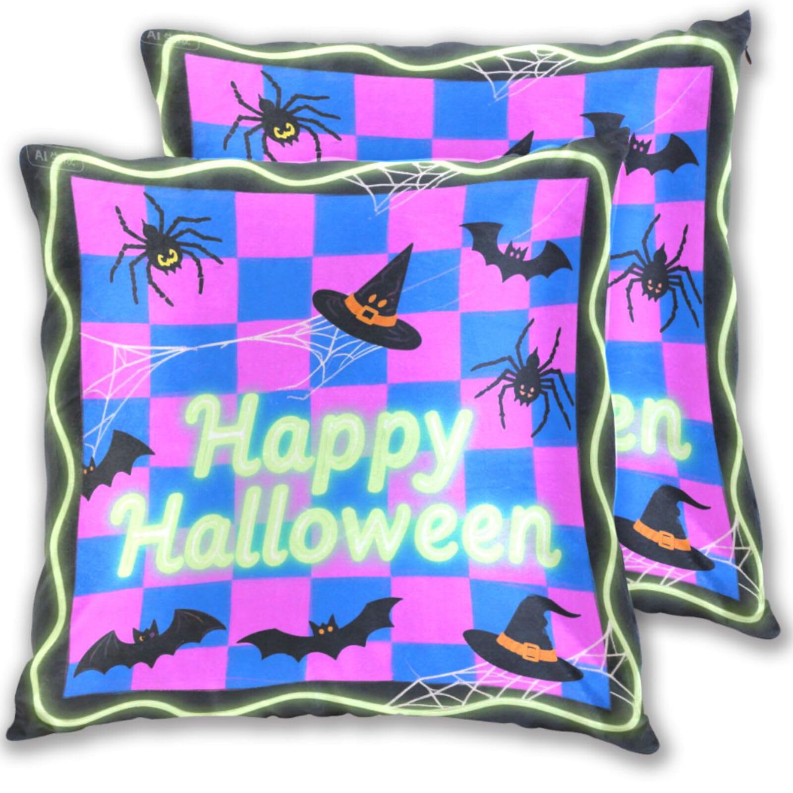 Taies d'oreiller en satin citrouille bleu-violet déco Halloween 45x45