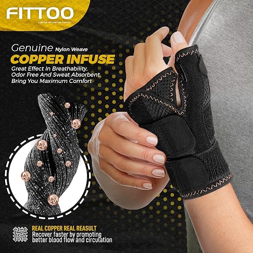 Miniatura 3 de FITTOO Muñequera y pulgar con infusión de cobre para hombres y mujeres, cómoda férula para el pulgar CMC para aliviar el dolor, tendinitis, mano