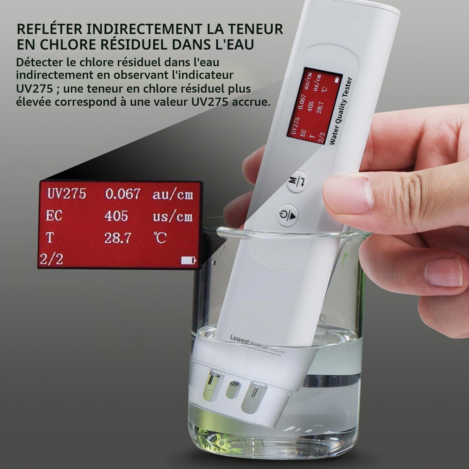 Eau Qualité Mètre 6 en 1 Paramètres DCO, COT, UV275, TDS, EC et Température Couleur Écran Afficher Rétroéclairage Indicateur Imperméable Eau Test Trousses avec Intelligent Notation Mode