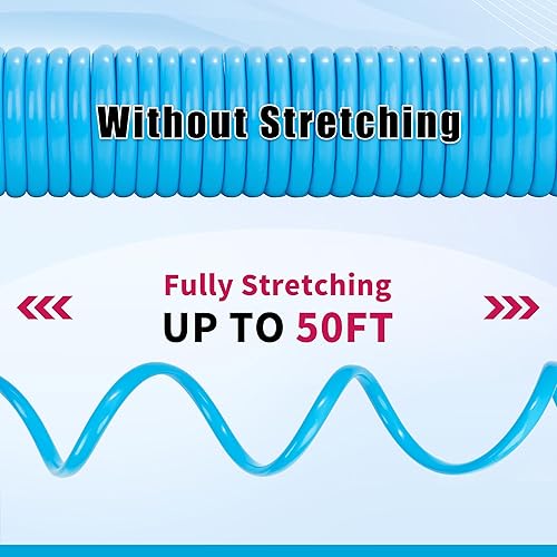 Miniatura 5 de AUTOMAN Manguera de jardín en espiral de 50 pies, manguera de agua rizada de EVA con conectores de latón, manguera de agua de jardín retráctil,