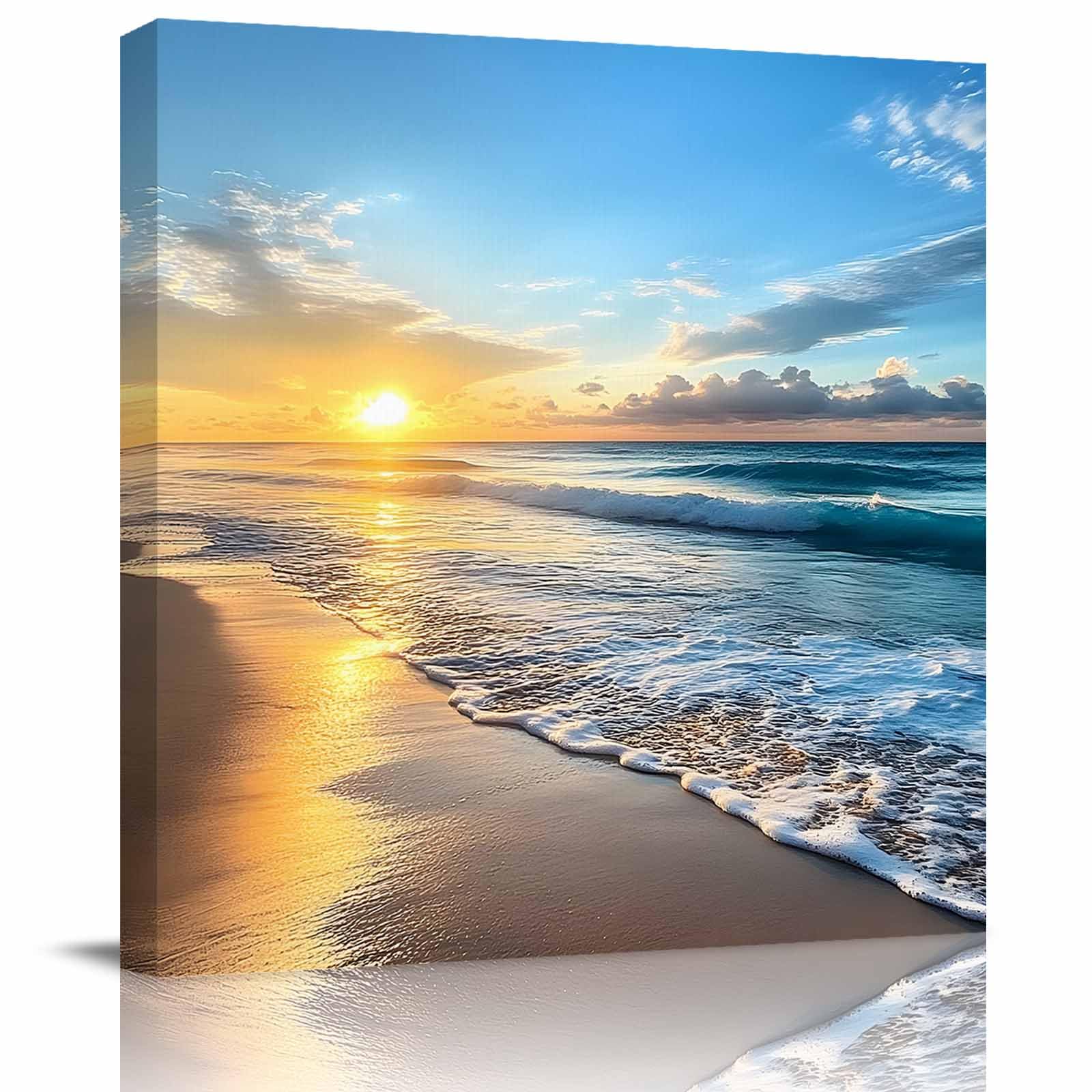 Canvas Wall Art - Sand Beach Wave Sea Hawaiian Sunrise Wall Decor