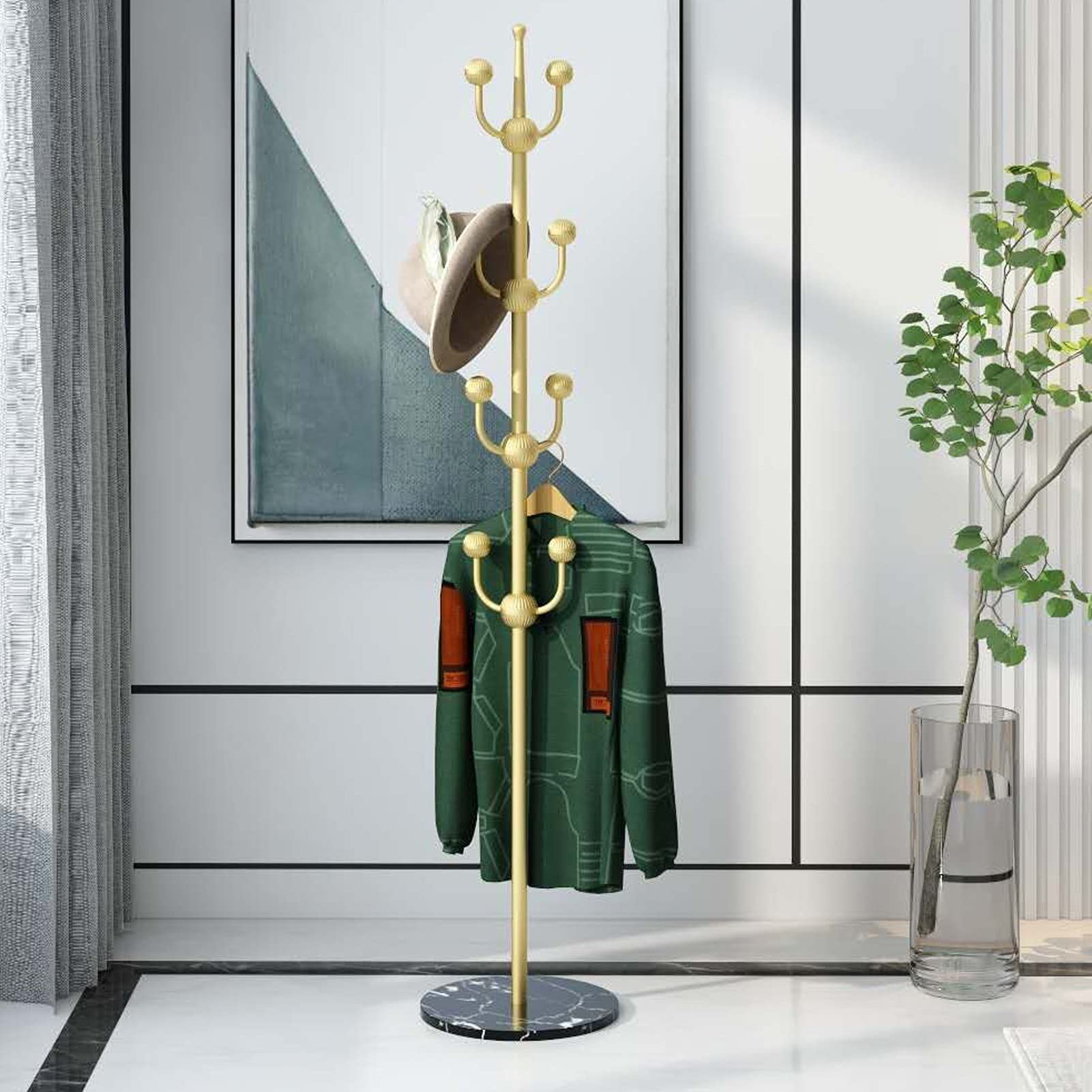 TOMYEUS Bastidor de Abrigo Metal Metal Peza de un Solo Pole Grande Tenedor de la suspensión del Sombrero del árbol