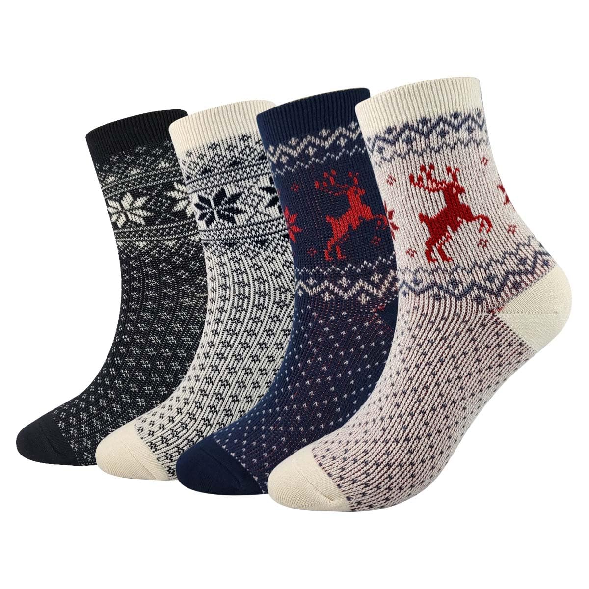 Women's Cotton Blend Knit Crew Socks, Soft Everyday Nordic Style Set – Colorful Patterns, Made in Korea