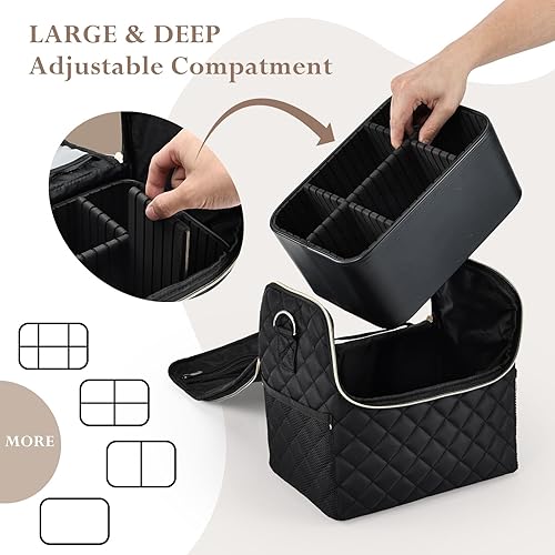 Miniatura 3 de Estuche de maquillaje grande, organizador de maquillaje, caja de maquillaje suave de 4 niveles para maquillaje de viaje, arte de uñas, extensión de