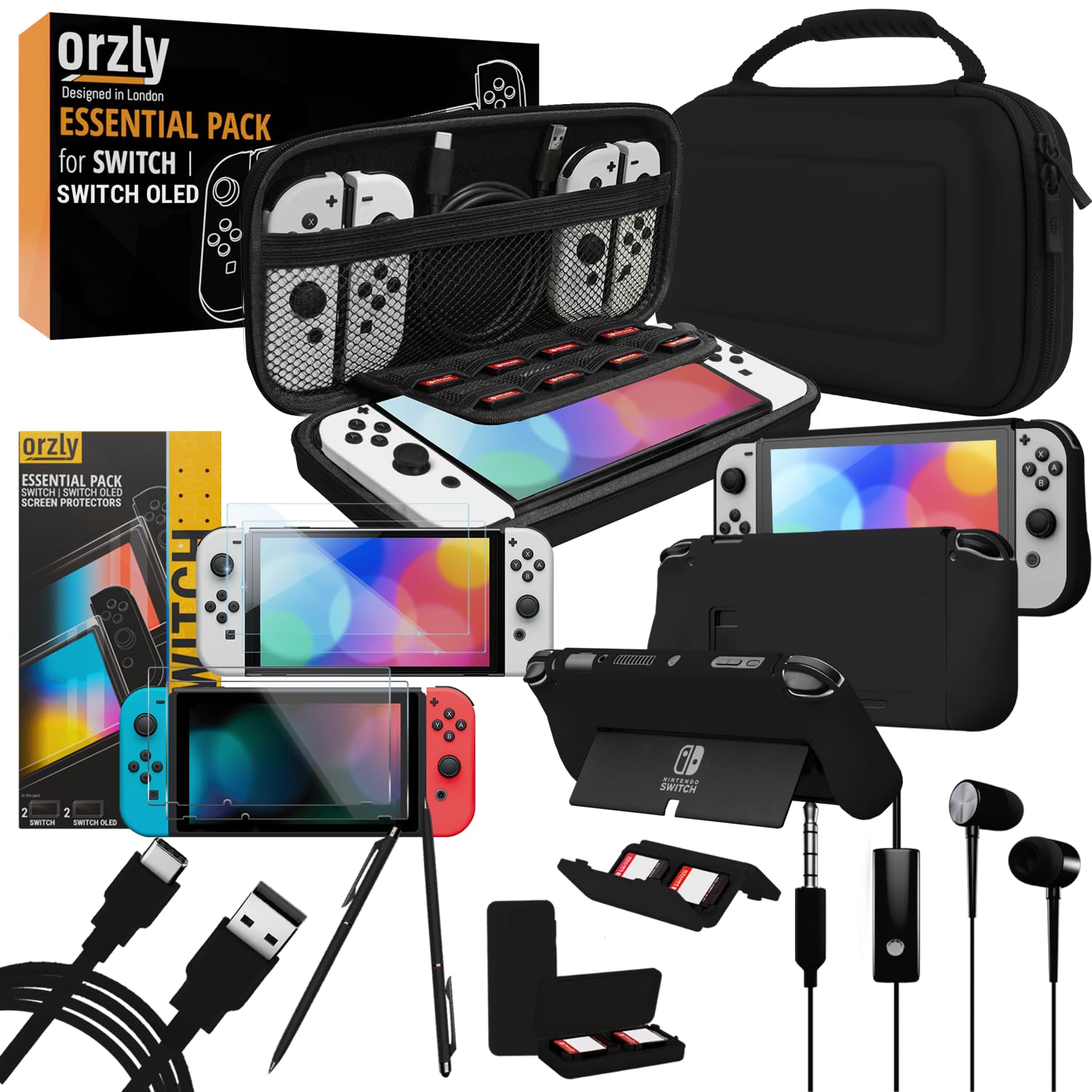 Orzly Switch 1 / Switch OLED Accessories Bundle – Case & Screen Protector for Nintendo Sw…