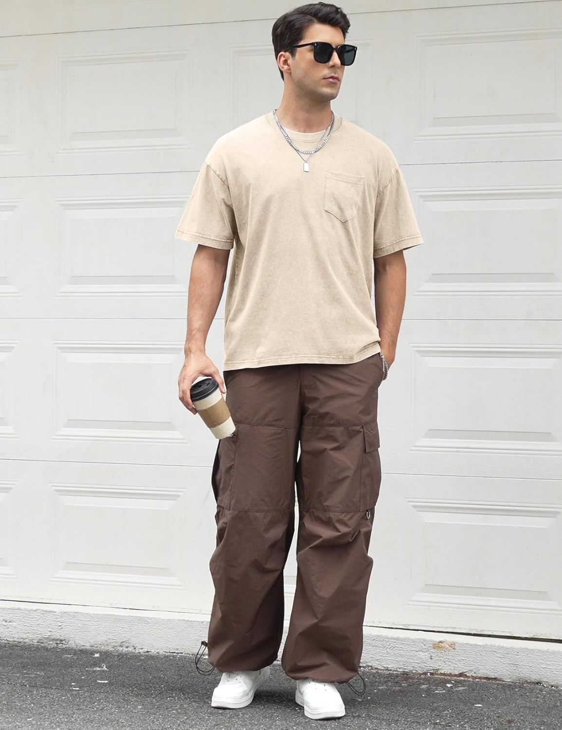 Arssm Men Oversized T-Shirts Pocket Short Sleeve Acid Washed Heavy Cotton Vintage Tops Loose Fit Casual Basic Unisex Tee - Image 4