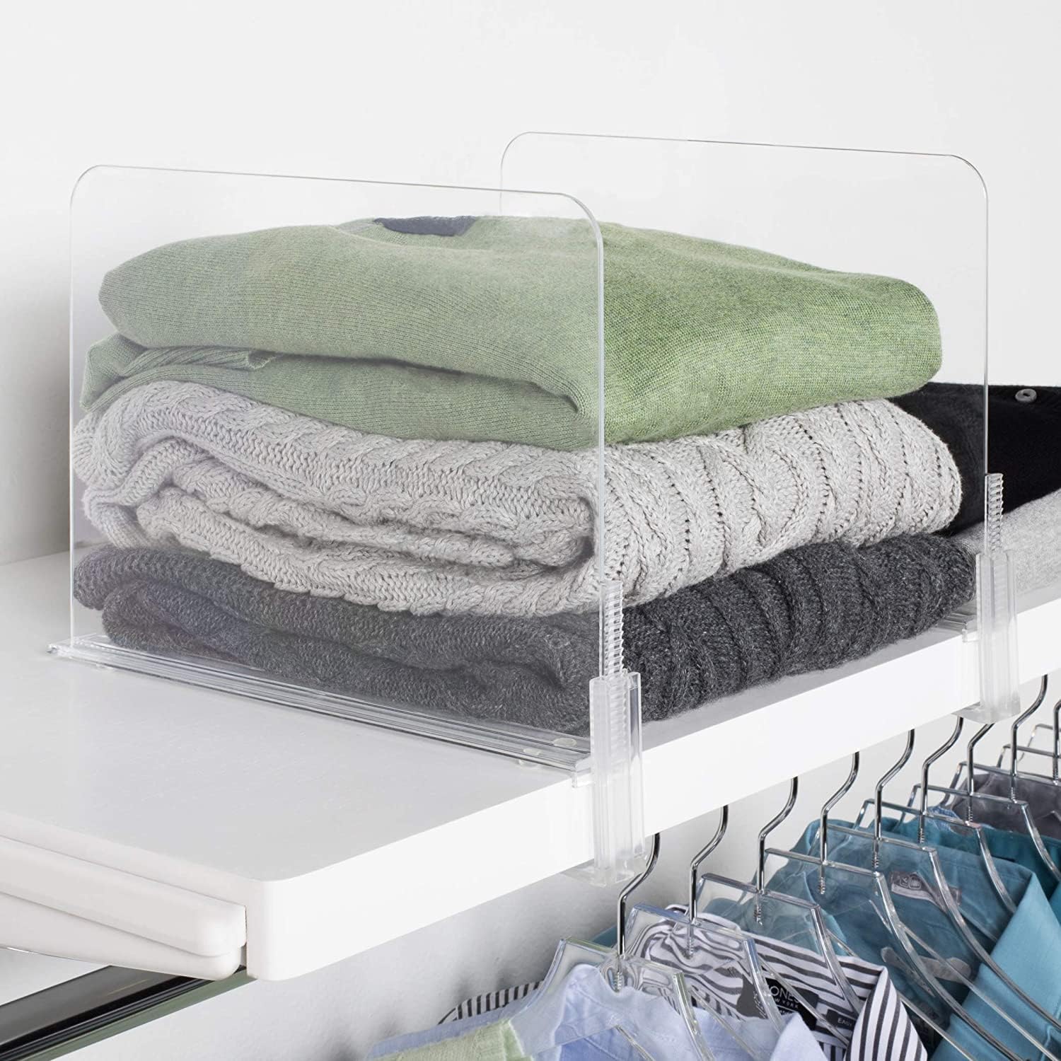 Richards Acrylic Closet Shelf Divider and Separator 6 Pack- Great for Storage and Organization in Bedroom, Bathroom, Kitchen and Office Shelves, Clear (9875300-3)