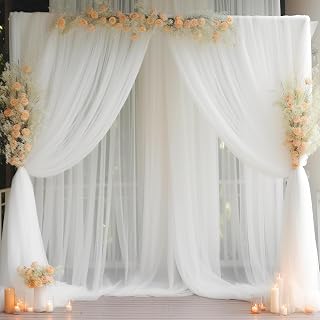 20ft X 10ft White Tulle Backdrop Curtain for Parites, Sheer Backdrop Curtains Fabric Drapes for Wedding Ceremony Arch Party Stage Decorations