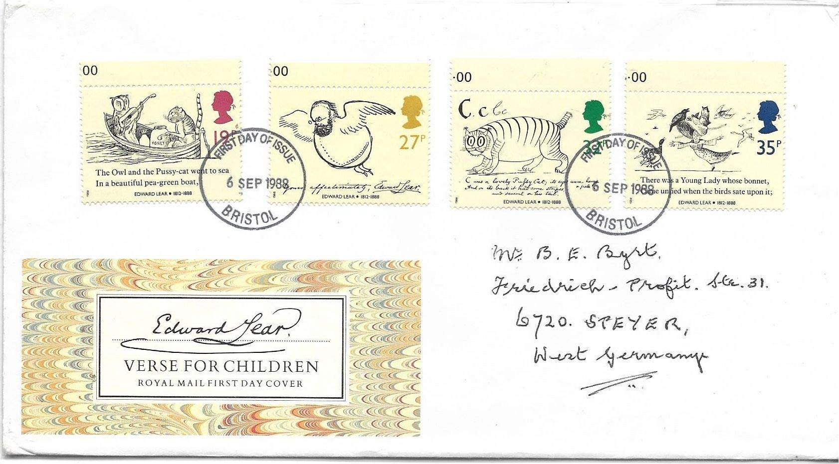 1988 Rare Great Britain / U K / England Verse for Children 4v Stamps FDC + Brochure # 1280