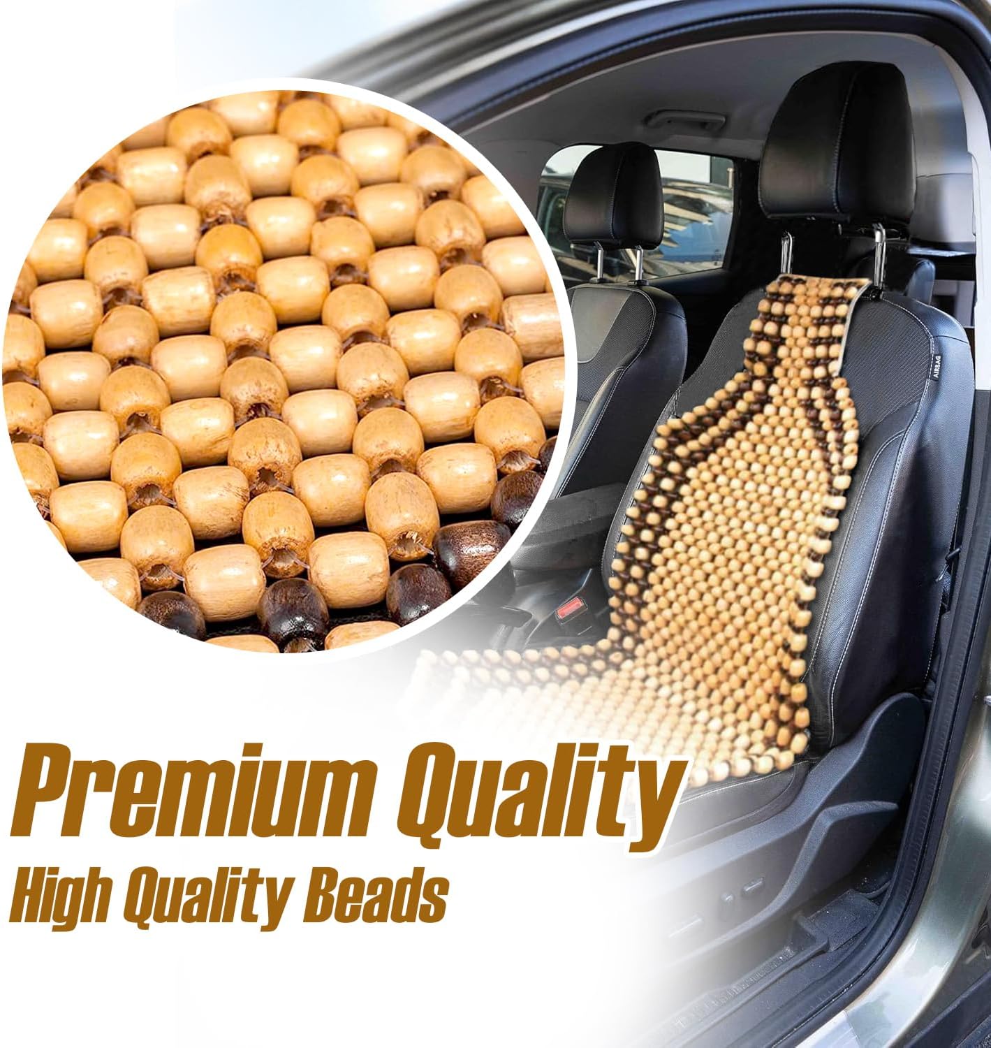 ZONETECH Wood Beaded Seat Cushion 2-Pack Premium Quality Car Massaging Double Strung Wood Beaded Seat Cushion for Stress Free All Day