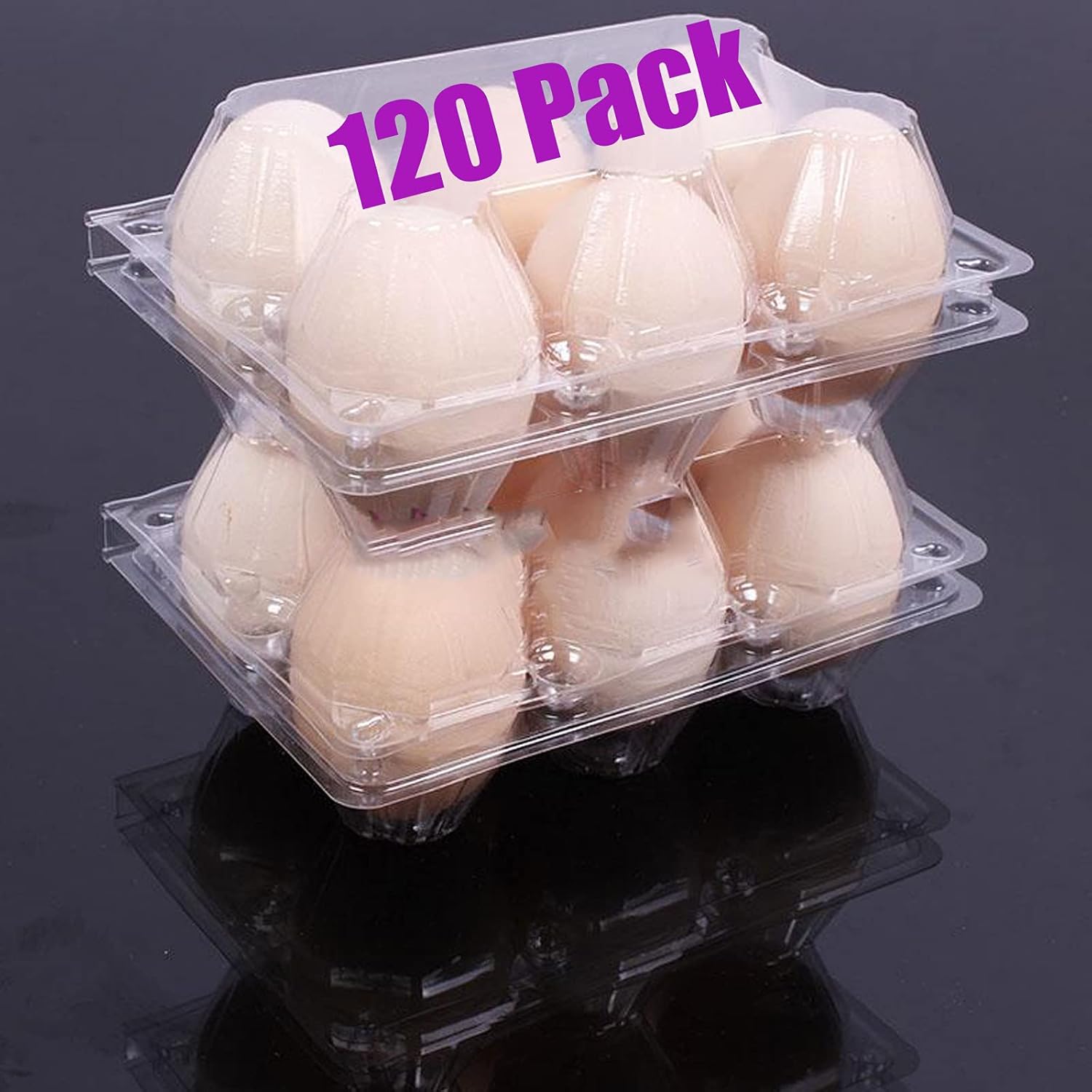 HOIGON 120 Pack Clear Plastic Egg Cartons for 6 Eggs,Half