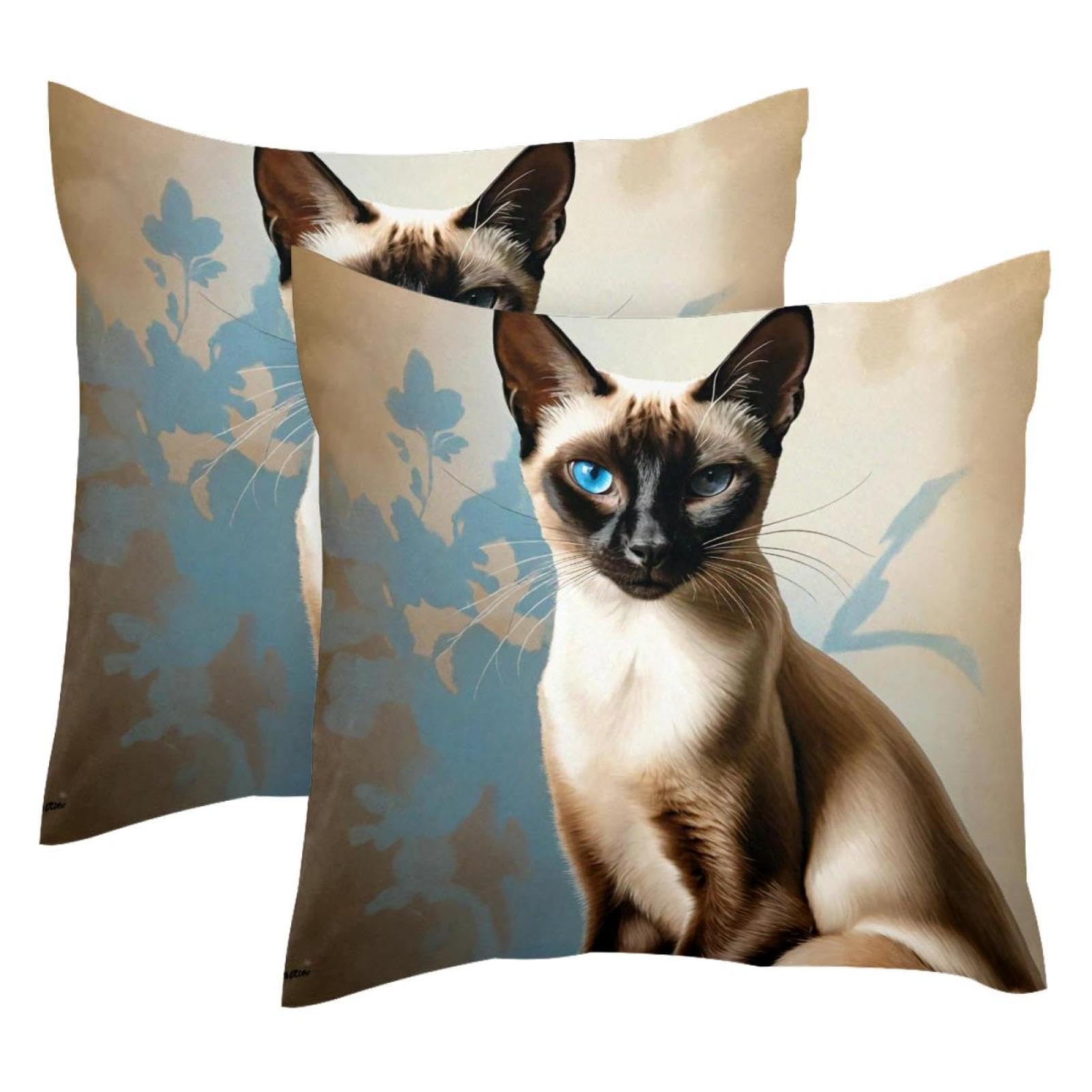 Coussin chat siamois lot de 2 housses en velours doux 50x50 cm pour décoration de salon et chambre