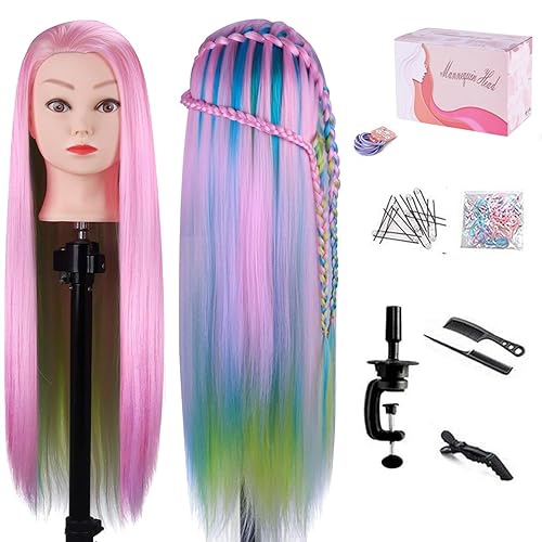 MYSWEETY Cabeza de Maniquí de Cabello Colorido de 29 Pulgadas Cabezas de Muñecas de Práctica de Entrenamiento de Peluquería Cabezas de Maniquíes de