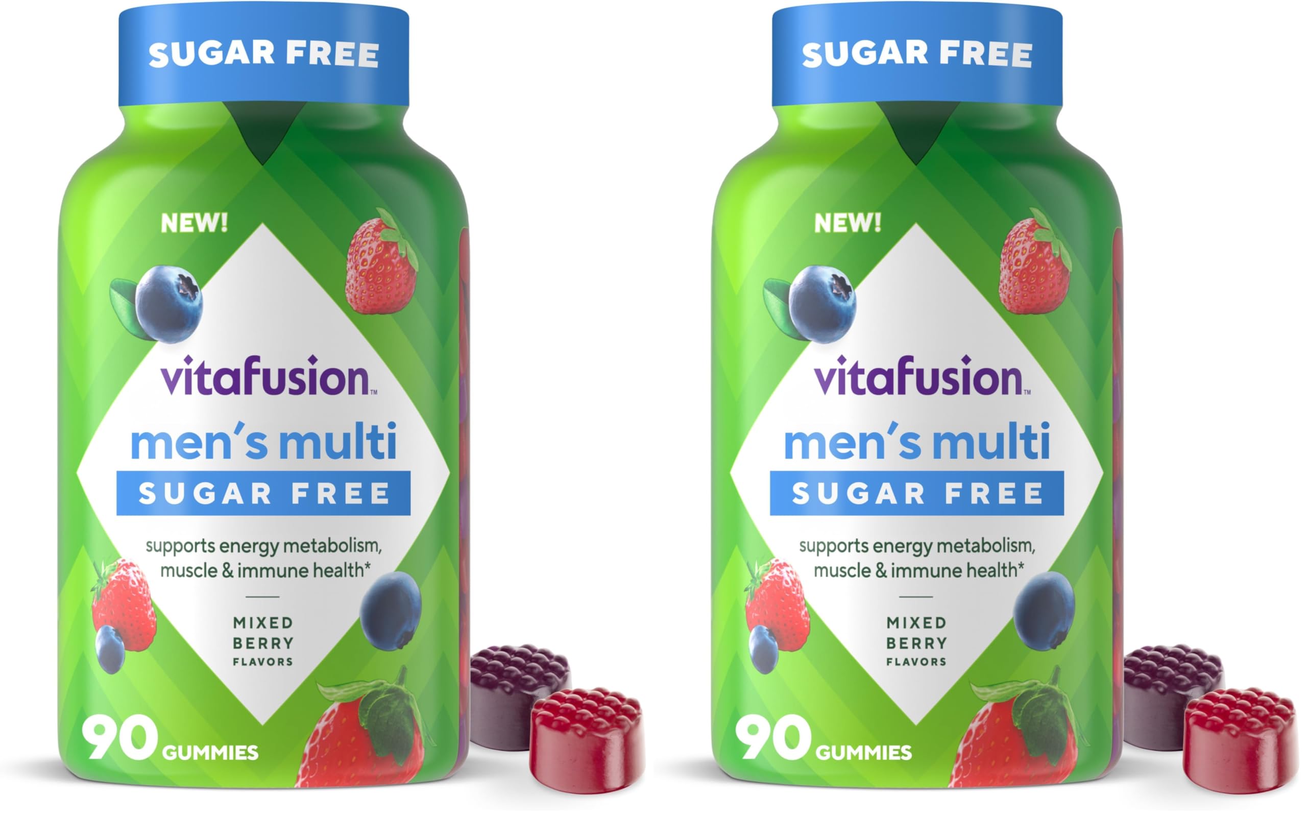 Vitafusion Sugar Free Men’s Multi Daily Gummy Multivitamins, Supports Energy Metabolism, Muscle and Immune Health (1), Mixed Berry Flavors, (Pack of 2) 90 Count (Pack of 2)