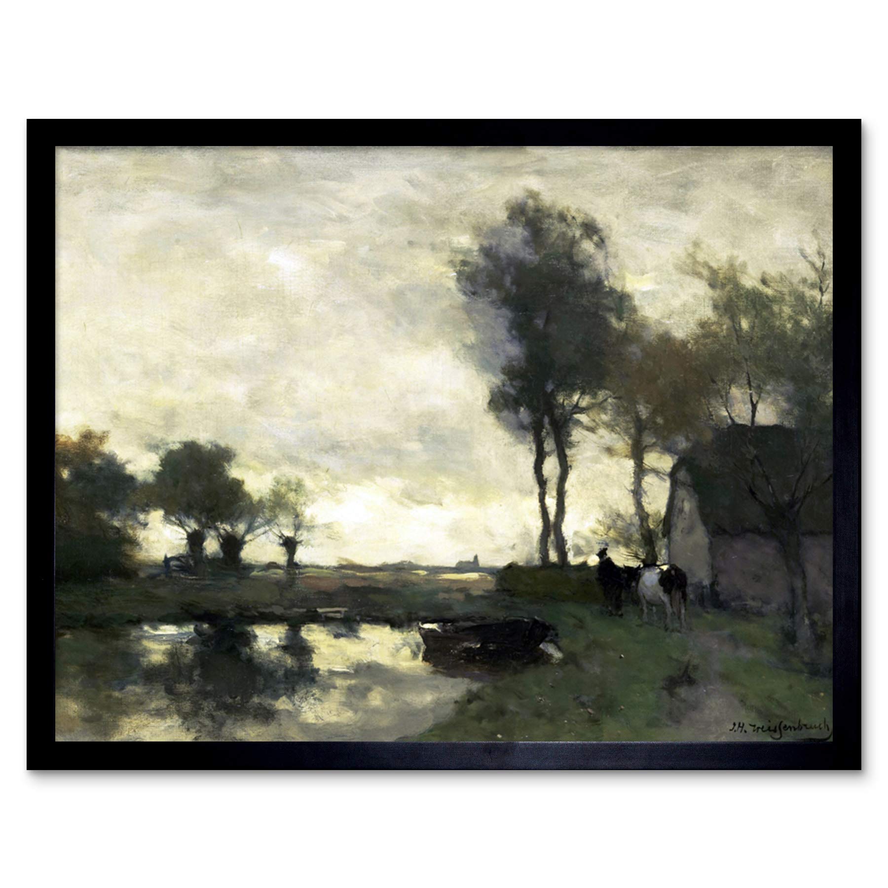Artery8 Weissenbruch Landscape Farm In A Pond Painting Art Print Framed Poster Wall Decor 12x16 inch