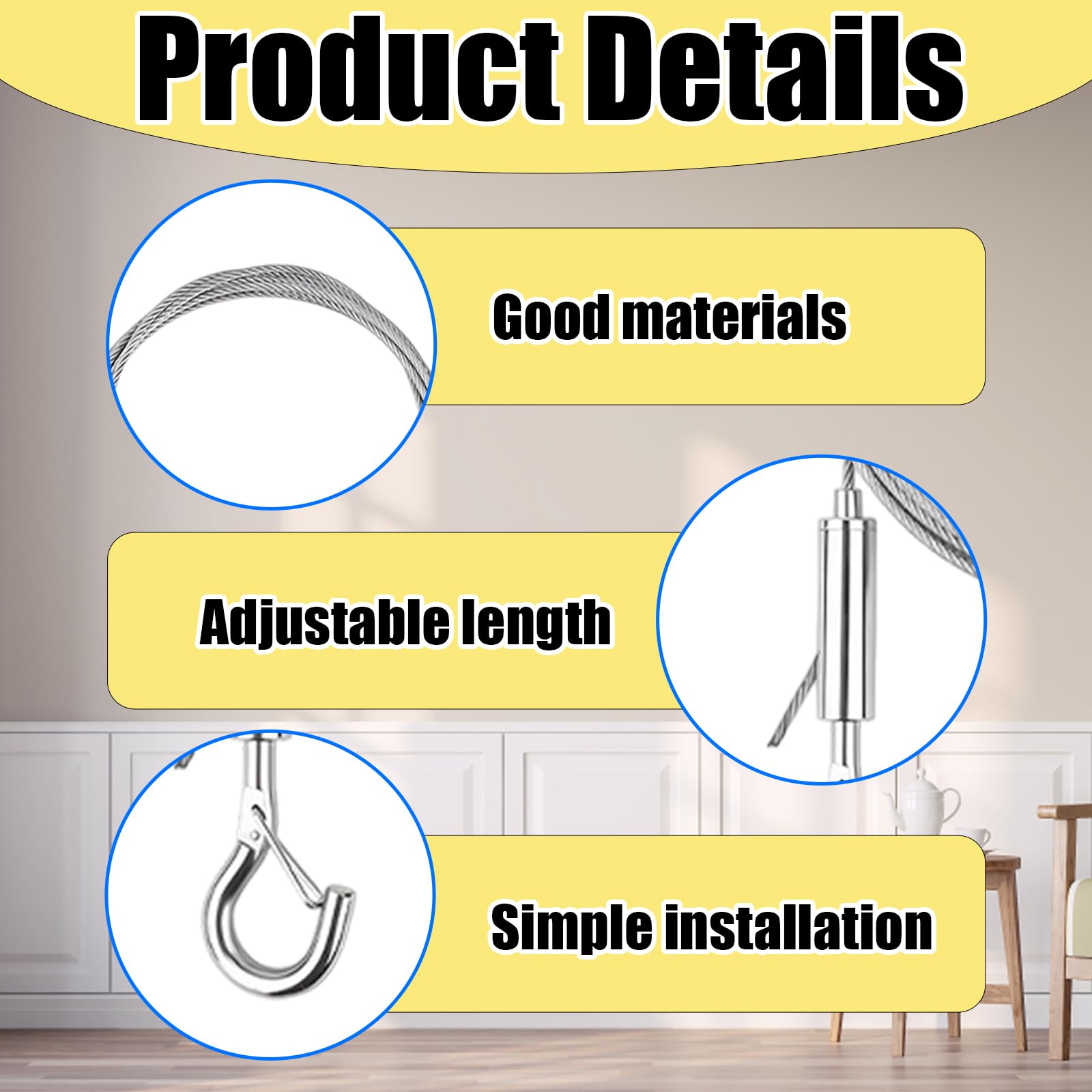 4PCS Picture Wire, Picture Wire Heavy Duty with Adjustable, 4 Durable Stainless Steel Picture Hanging Wire - Image 3