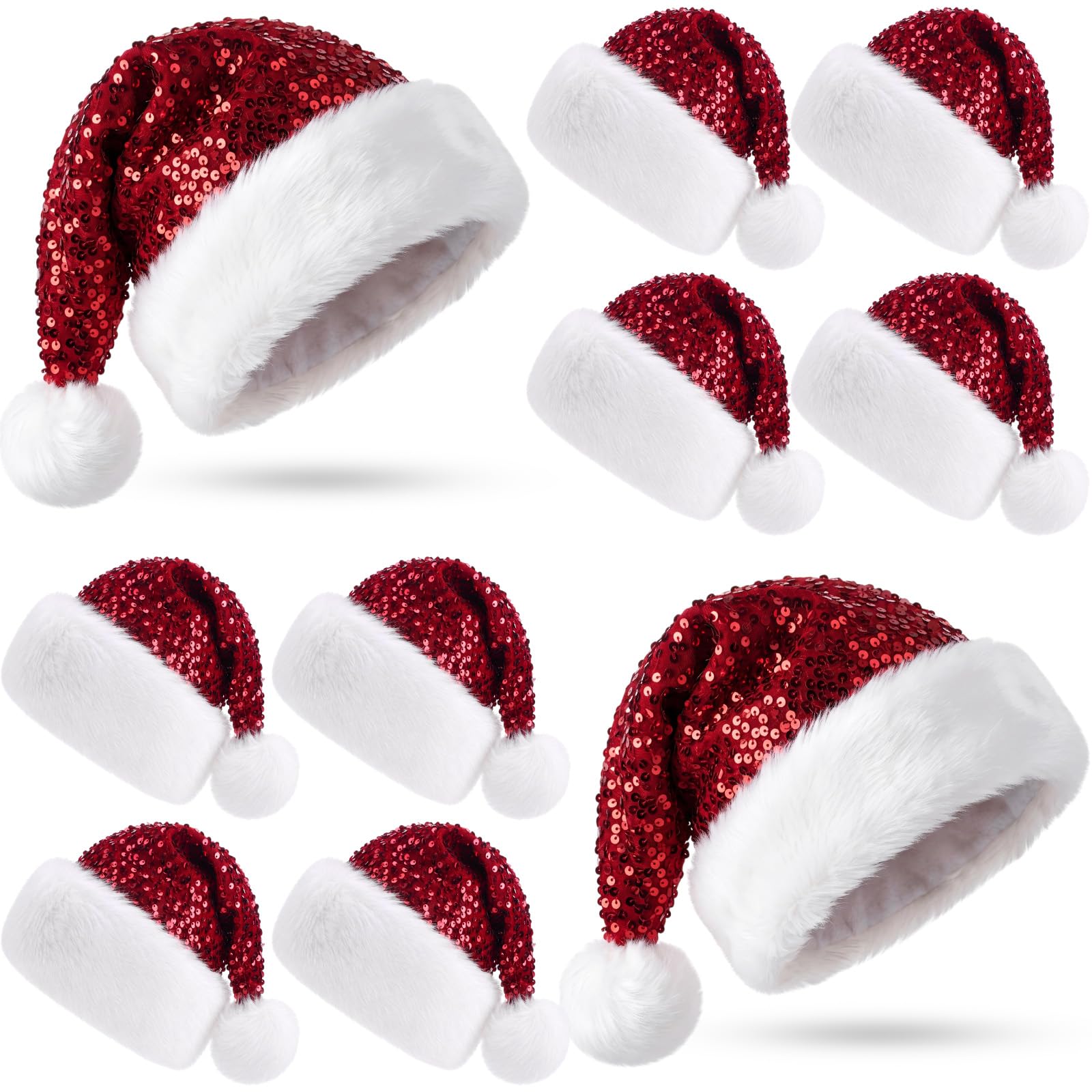 Jadive Pailletten-Weihnachtsmannmützen für Erwachsene, glitzernd, Weihnachten, Urlaub, Party, Kostüm, Hüte, Großpackung für Damen und Herren, Weihnachts-Partyzubehör