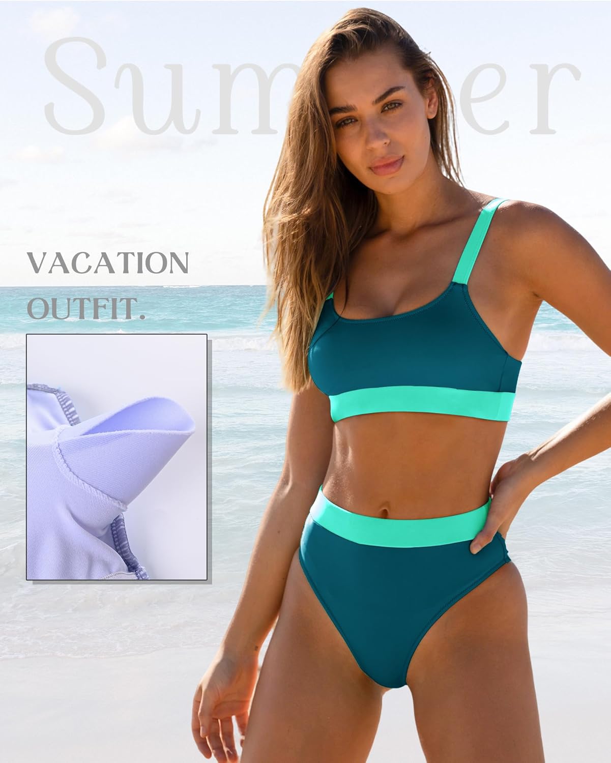 ZINPRETTY Women High Waisted Bikini Sets Color Block Swimsuits 2 Piece Bathing Suits Tummy Control Sporty Teens - Image 5