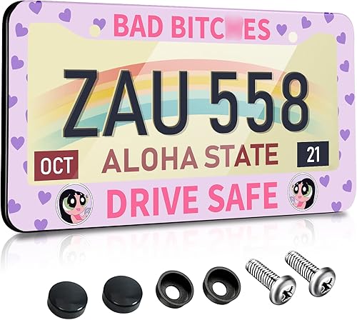 Toykee Marcos para placa de matrícula para mujer, cubierta para placa de automóvil, linda y divertida caricatura, marco de etiqueta de metal,