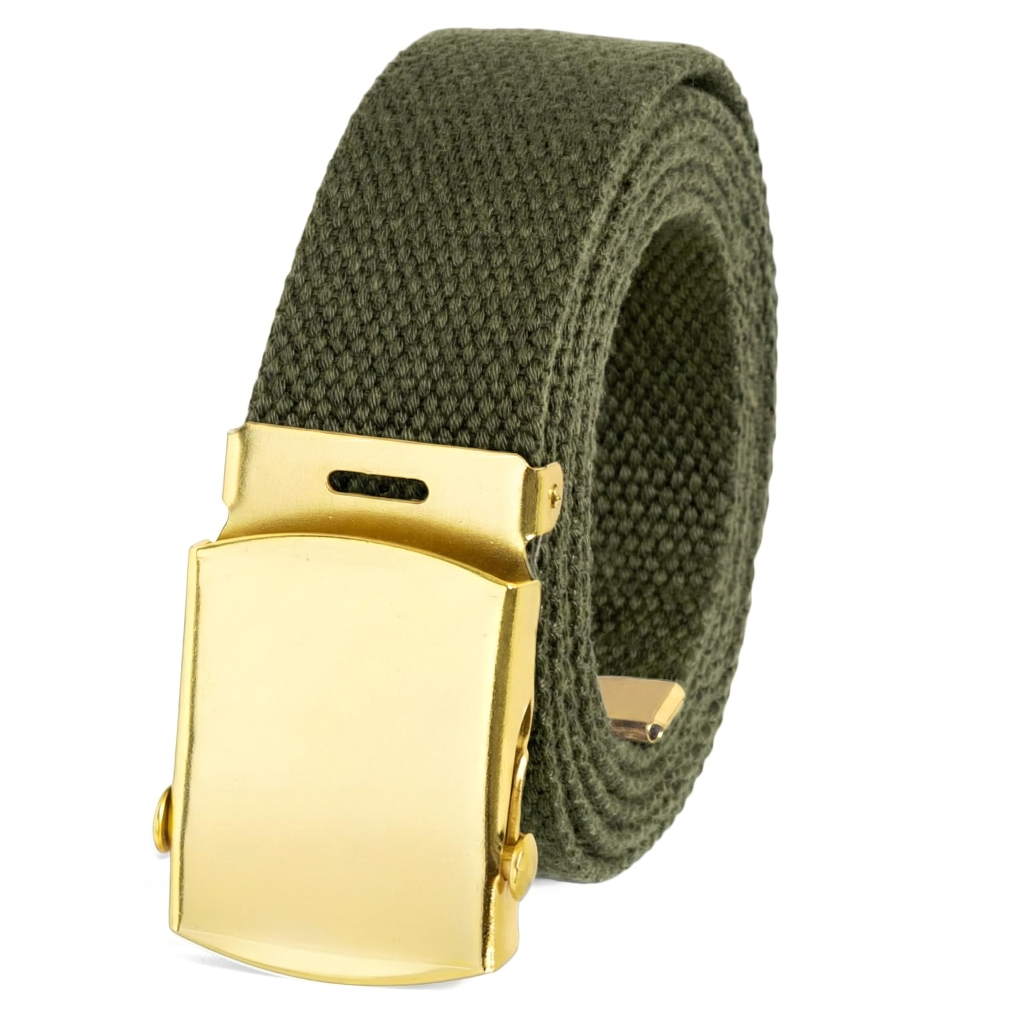 Canvas Web Belt Military Style with Brass Buckle and Tip 54" Long Many Colors, Olive, One size