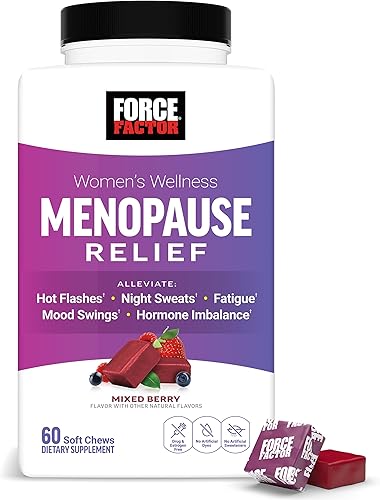 FORCE FACTOR Suplemento de alivio de la menopausia para mujeres con cohosh negro para sofocos, equilibrio hormonal y apoyo a la sudoración nocturna,
