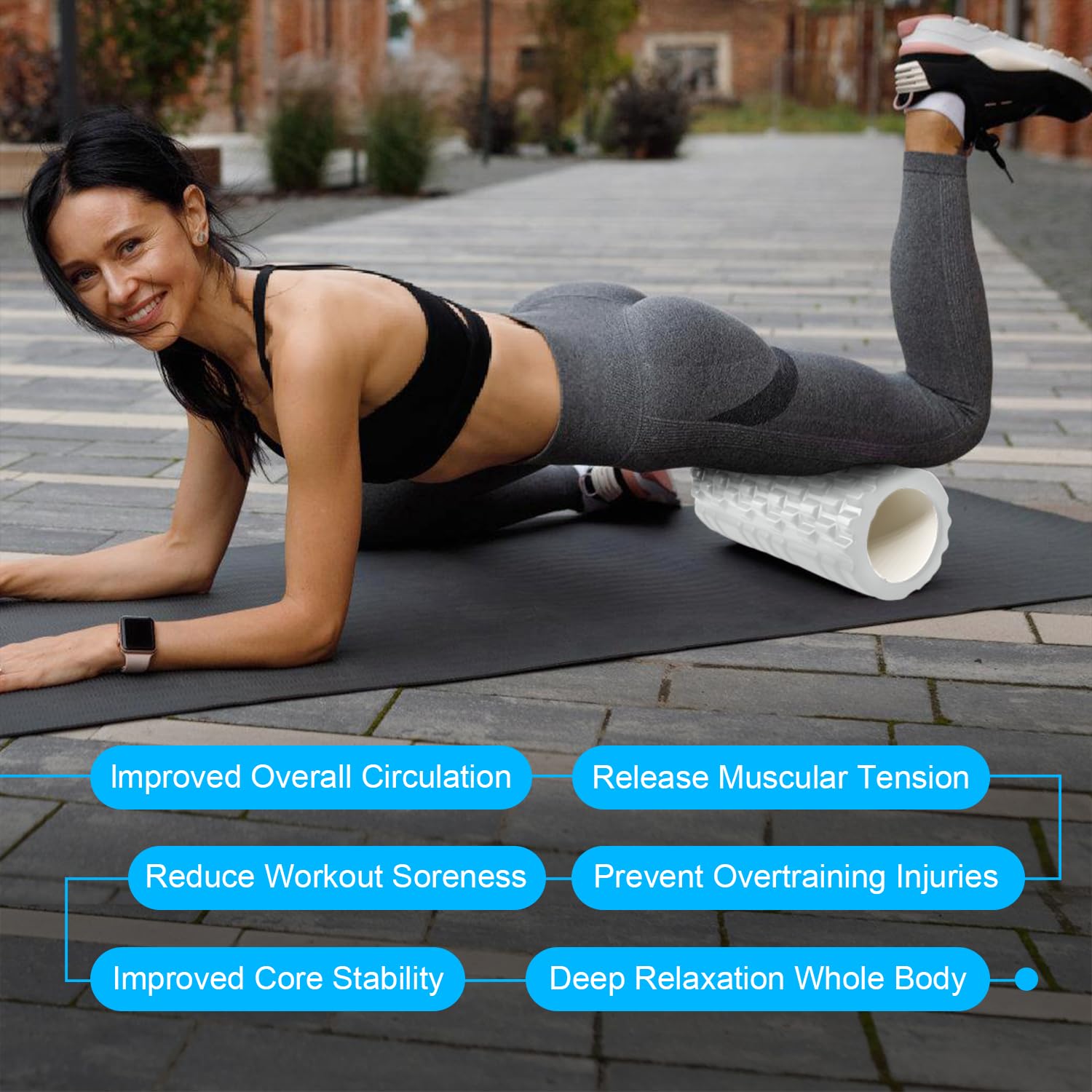 Foam Roller, Vylaier Rullo Massaggio Muscolare per Yoga, Pilates, Stretching, Roller Pilates Massaggio Gambe, Schiena e Braccia, essenziale per rilasciare le tensioni muscolari - 33x14cm