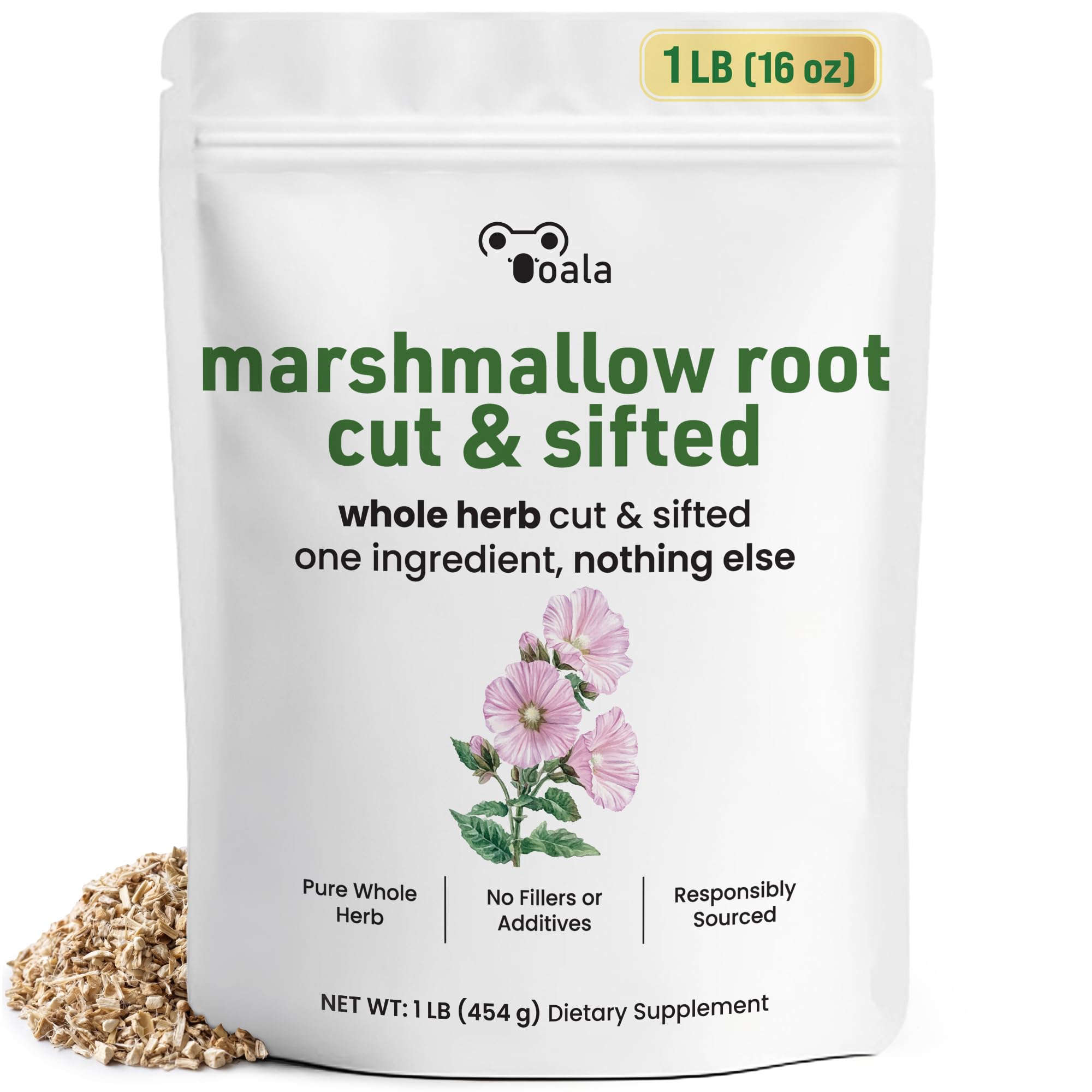 Ooala Marshmallow Root Tea 1 LB, Cut & Sifted Dried Loose Leaf Herbal Tea