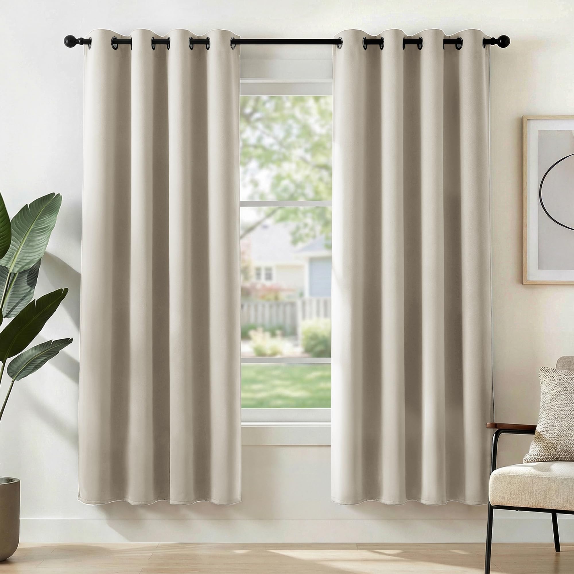 Deconovo Light Beige Thermal Insulated Curtains Window Treatment Eyelet Room Darkening Curtains For Kids Bedroom 52"X 72" 1 Pair