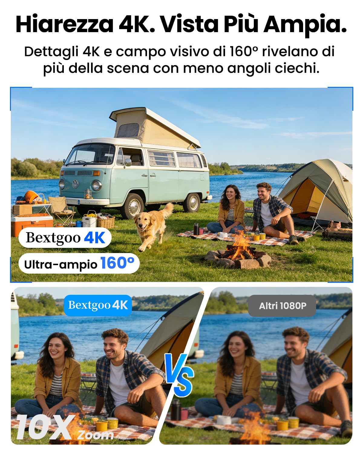 Bextgoo 4G LTE Telecamera con SIM senza WiFi, 4K Mini Videocamera 4G | Batteria 5200mAh, Visione 160°, Visione Notturna, Rilevamento Radar AI & Allarme, per Auto, Parcheggio, Campeggio, Viaggio