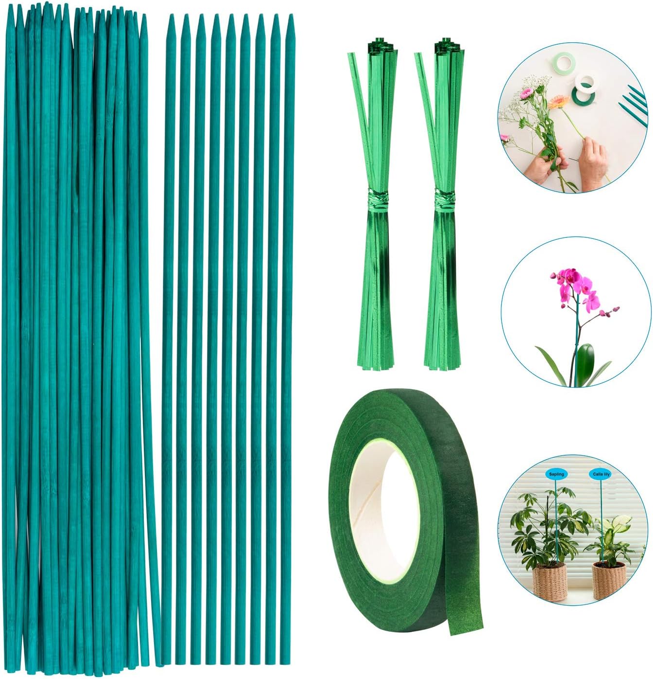 ANGELIOX Wooden Plant Stake, 35Pcs Green Bamboo Stick, 12