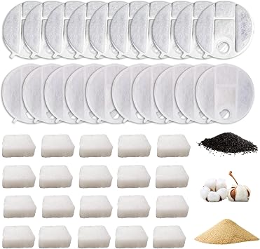 PLWF008 Dog Water Filter,40 Pack Replacement Filters Compatible with PETLIBRO Capsule 2.1Gal/8L Dog Fountain Water Dispensers20 Active Carbon Filter+20 Pre-filter Sponge