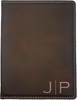 Personalized Passport Holder with Custom Initials Engraved Leatherette Passport Cover, Travel Accessories for Men Women (Rustic, Single)