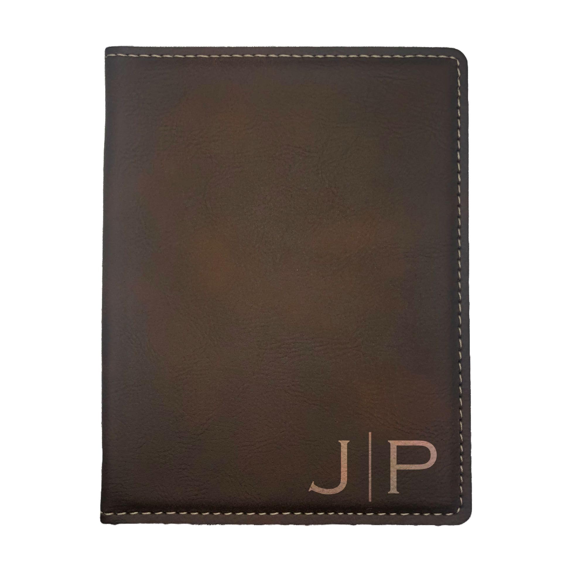 Personalized Passport Holder with Custom Initials Engraved Leatherette Passport Cover, Travel Accessories for Men Women (Rustic, Single)