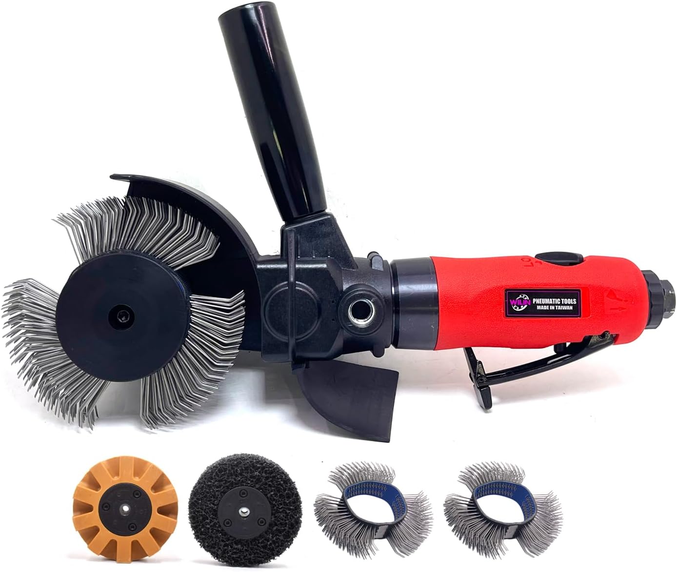 Pneumatic Surface Blaster Kit Air Decal Pinstripe Removal Tool 23mm Coarse Wire Brush Eraser Wheel for Removing Paint, Rust, Adhesive, Pinstripe Stripping
