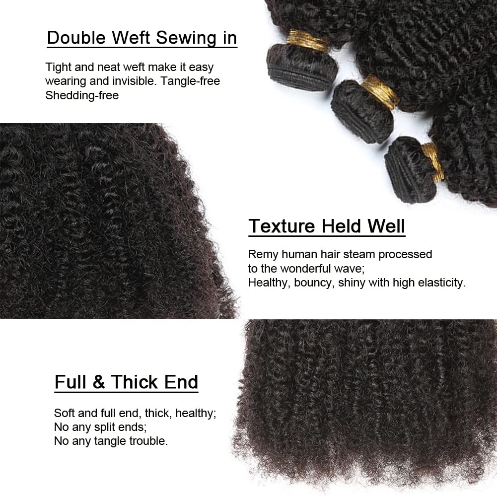 Hair Replacement Wigs Kinky Curly Virgin Human Hair Extensions Weft 100g/Bundle Real Brazilian Remy Hair Tight Afro Curly Natural Black For Women 20" Unprocessed
