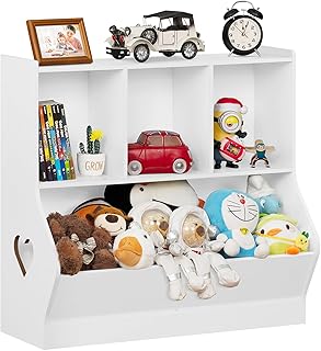 Lerliuo Kids White Toy Storage Organizer, Children Small Bookcase and Bookshelf, Toddler 4 Cubby Toy Storage Cabinet, Toy Shelf for Playroom, Bedroom, Living Room, Nursery, School 30.51' H
