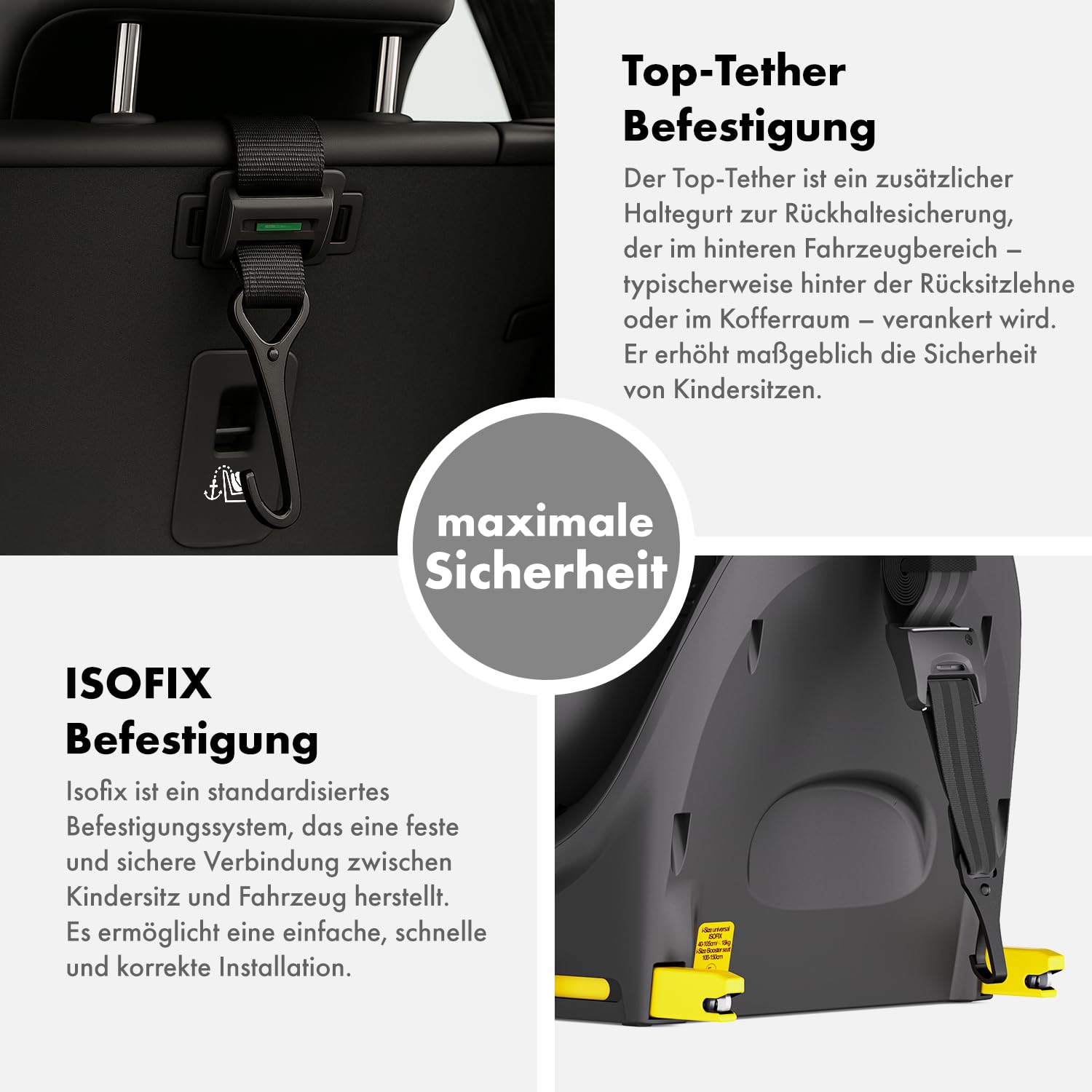i-Size Kindersitz 40–150 cm 360° drehbar Isofix Top Tether ECE R129/04 Gruppe 0+/1/2/3 5-Punkt-Gurt Autokindersitz Schwarz