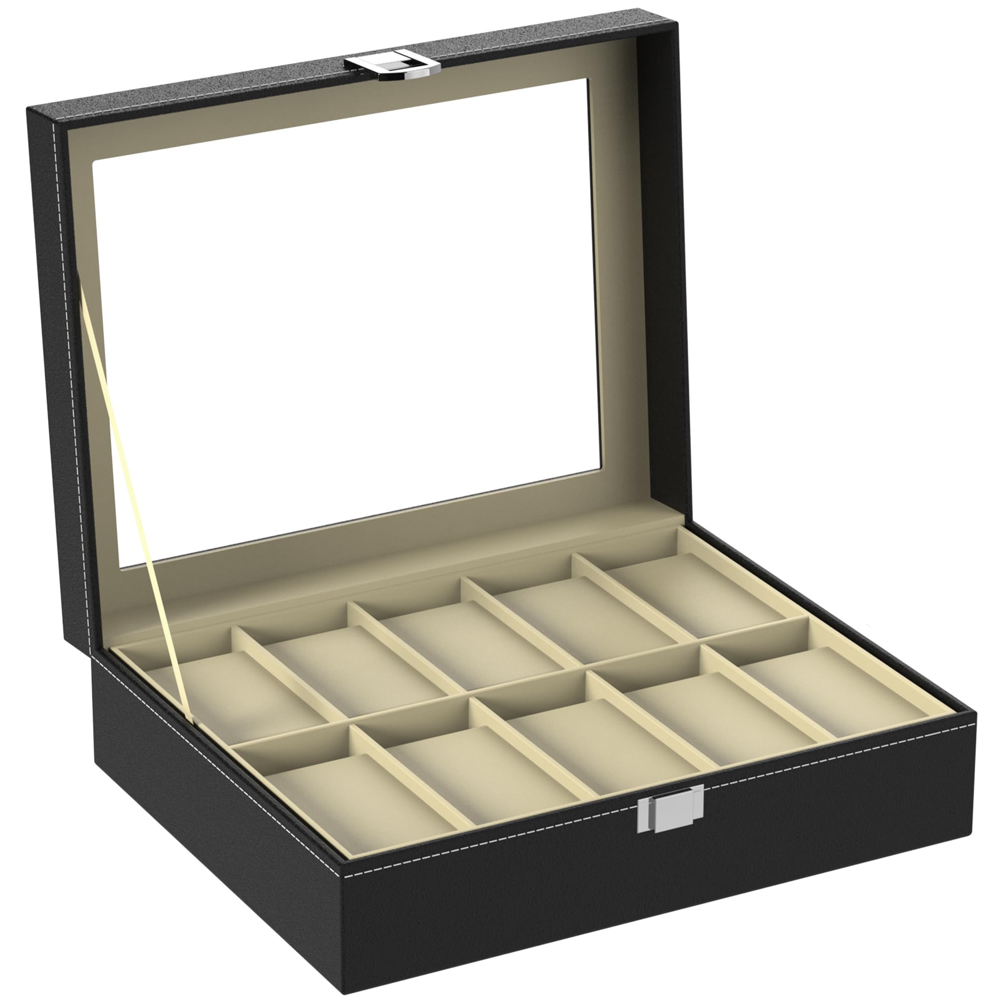ZENO Watch Box | Watch Case | Watch Box for Men | Watch Boxes | Leather Watch Jewellery Display Storage Box | Bracelet Organizers Display Boxes with Pillow Holders (10 Grids)
