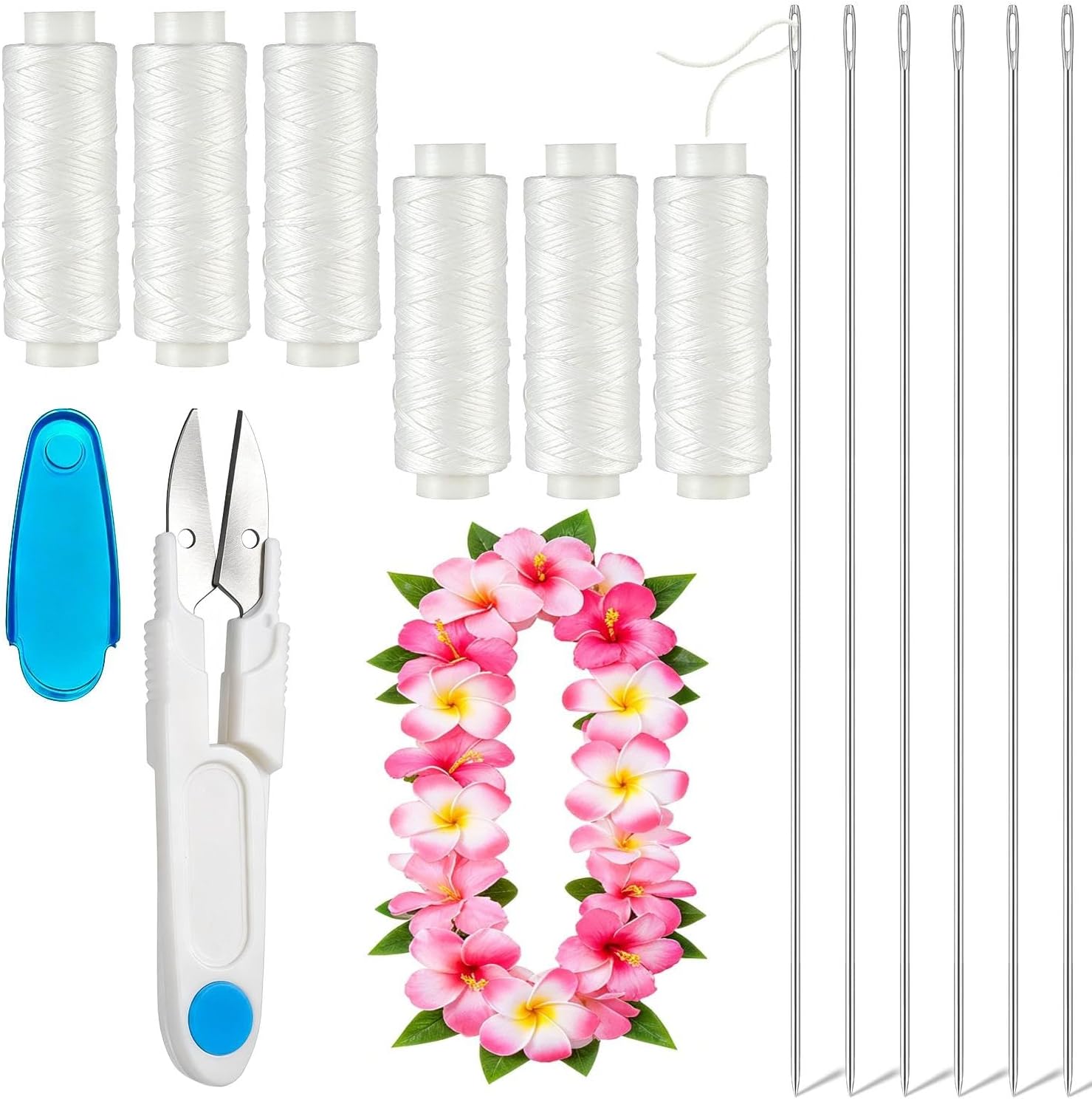 13 Pcs Lei Needle and String Kit, 6Pcs 14IN Stainless Steel Long Needles