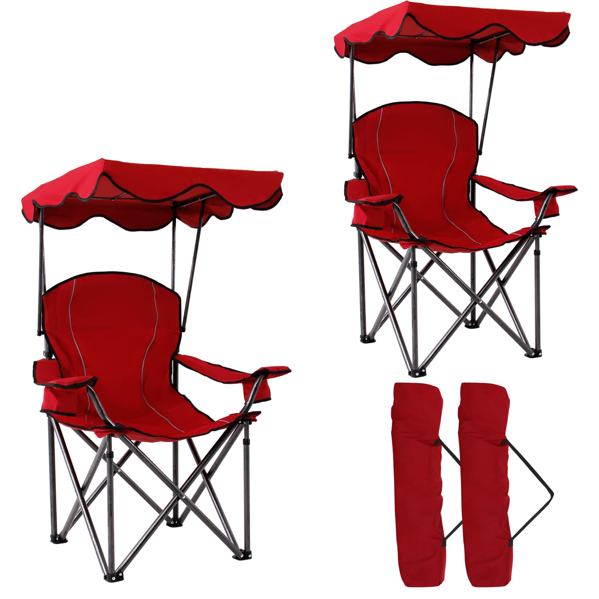 LET'S CAMP Camp Chair with Shade Canopy Folding Camping Recliner Chair with Carry Bag for Outdoor Camping Hiking Beach, Heavy Duty 350 LBS