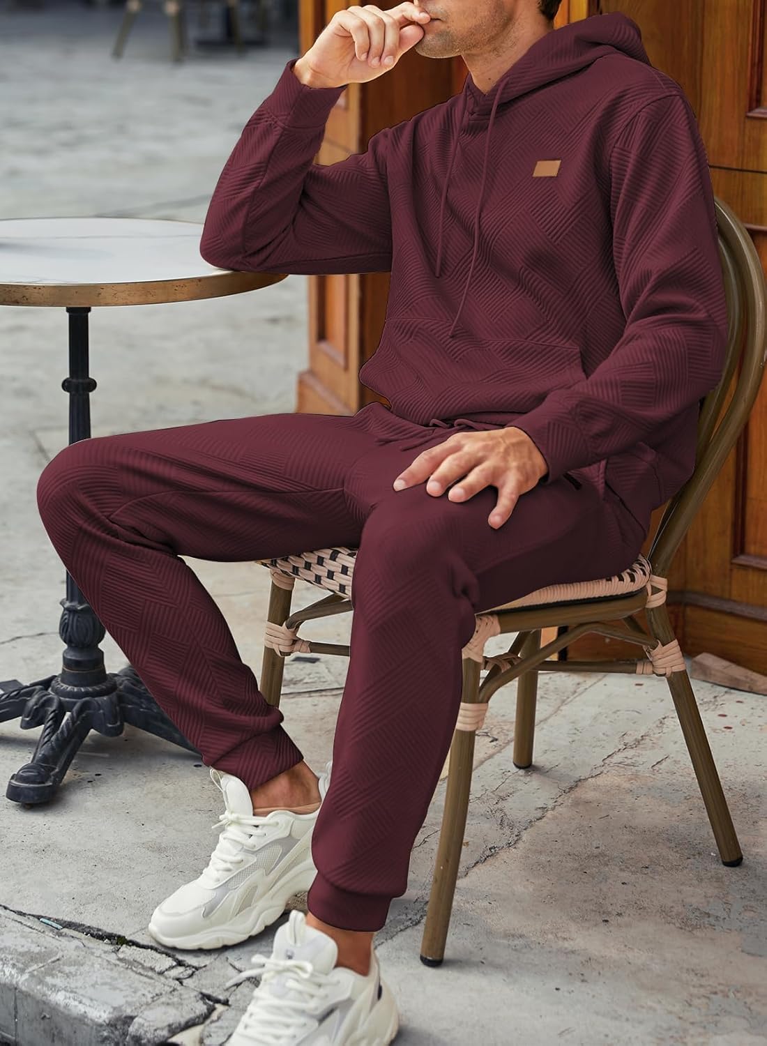 JMIERR Mens 2 Piece Jacquard Sweatsuit Outfits Hoodie Sweatshirt & Joggers Sweatpants Set Tracksuit - Image 7