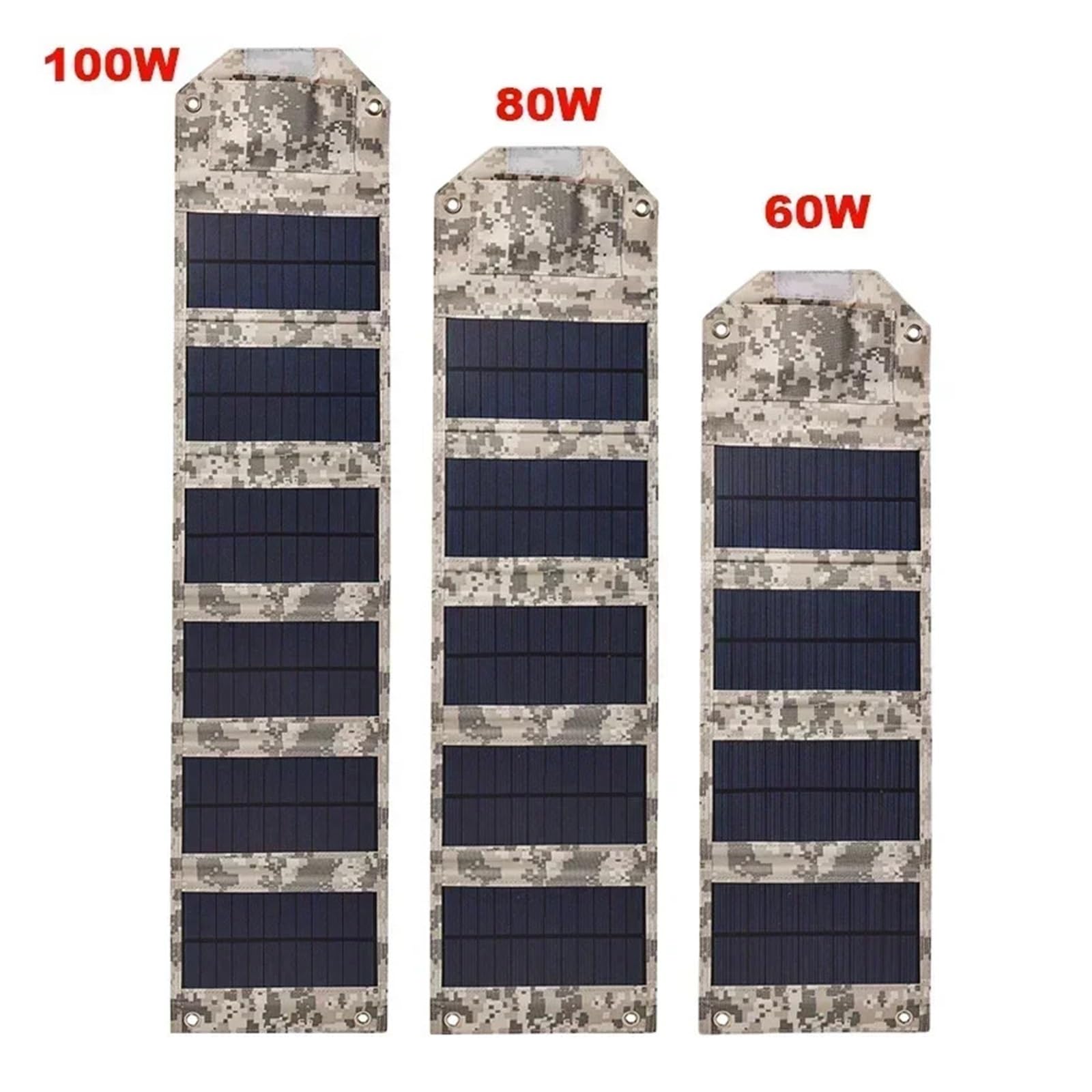 Pannello solare pieghevole da 100 W/80 W/60 W Caricatore solare USB 5 V Batteria solare portatile Banca di energia solare for escursionismo di campeggio all'aperto + cavo(100W-camouflage)