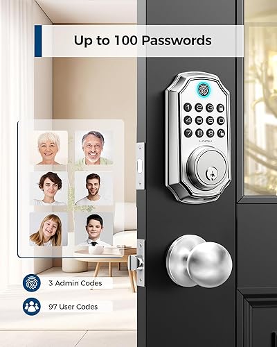 Miniatura 4 de Cerradura de puerta de entrada sin llave con asa, control de aplicación, juego de cerradura de puerta delantera sin llave, cerradura de puerta LNDU