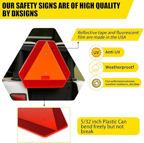 Miniatura 3 de Letrero de vehículo de movimiento lento, letrero triangular de plástico DOT de movimiento lento, letrero SMV de 14 x 16 x 0.16 pulgadas5mm de