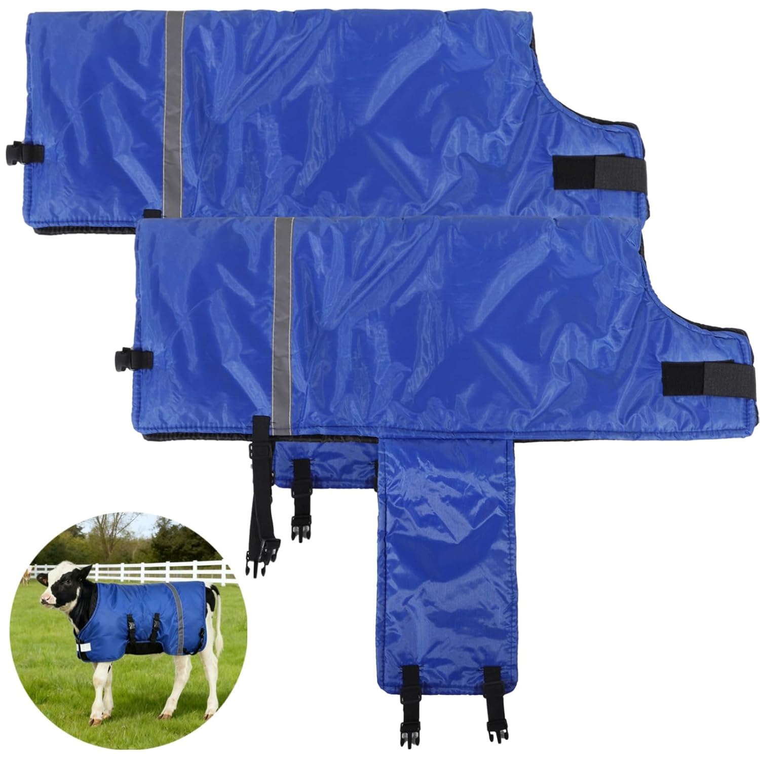 2 PCS Calf Goat Blanket Jacket, Thick Calf Goat Coat for Winter, Oxford Cloth Warming Blanket, Double Sided Waterproof, Windproof Livestock Blanket for Cold Weather (Blue)