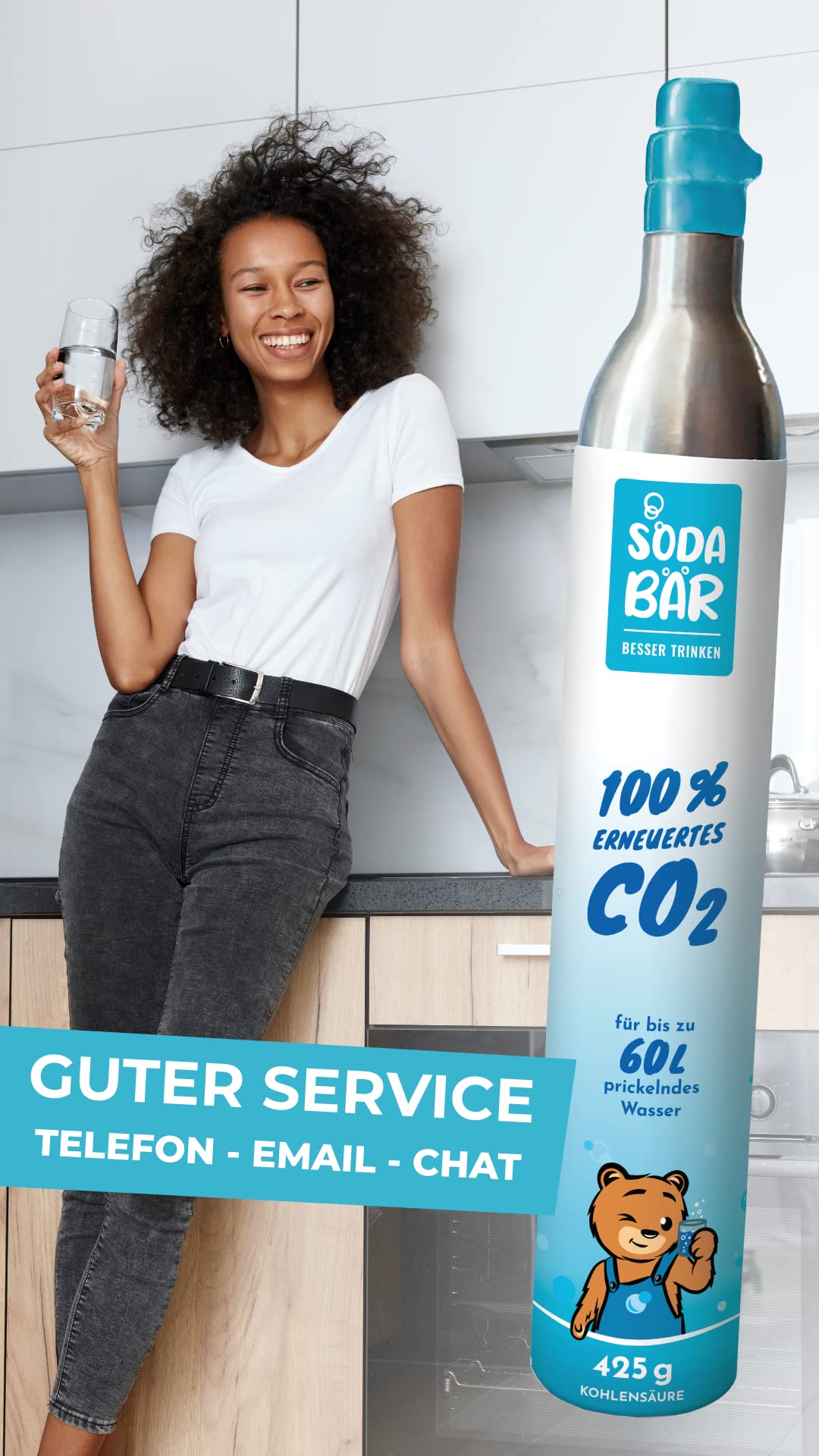 SodaBär | 2x CO2-Zylinder für Quooker Cube | 425g (60 l) | Premiumfüllung mit hochreiner Kohlensäure von Linde