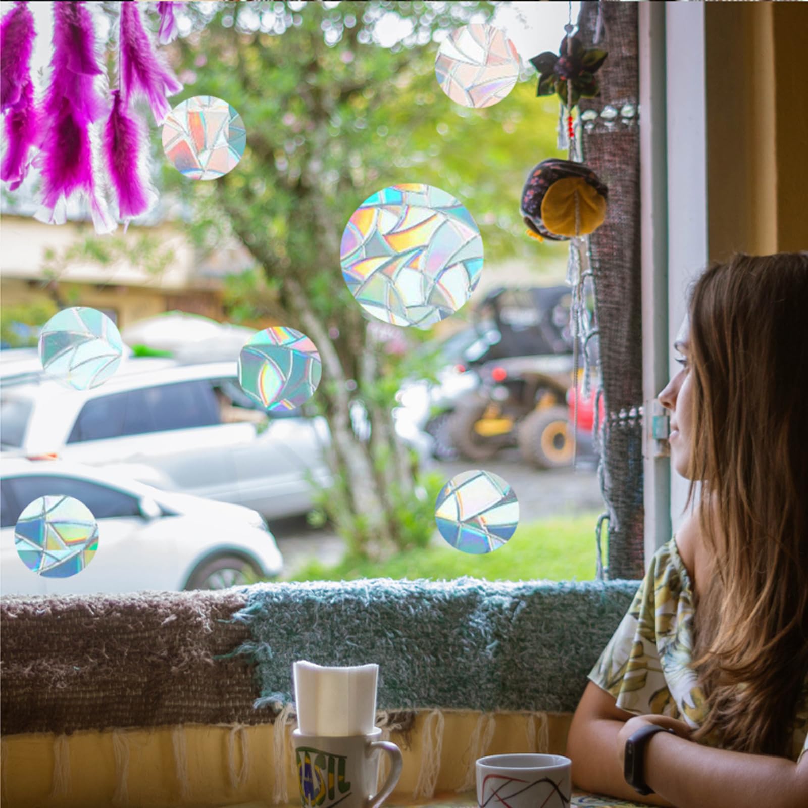 2 Feuilles Suncatcher Sticker,Anti Collision Arc-en-Ciel