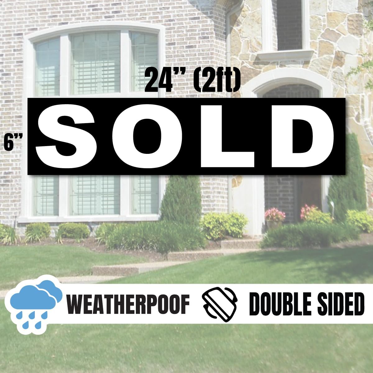 Six Pack Bundle of Real Estate Rider Signs 6x24 Inch, Double-Sided, Waterproof Corrugated Plastic (White Letters - Black)