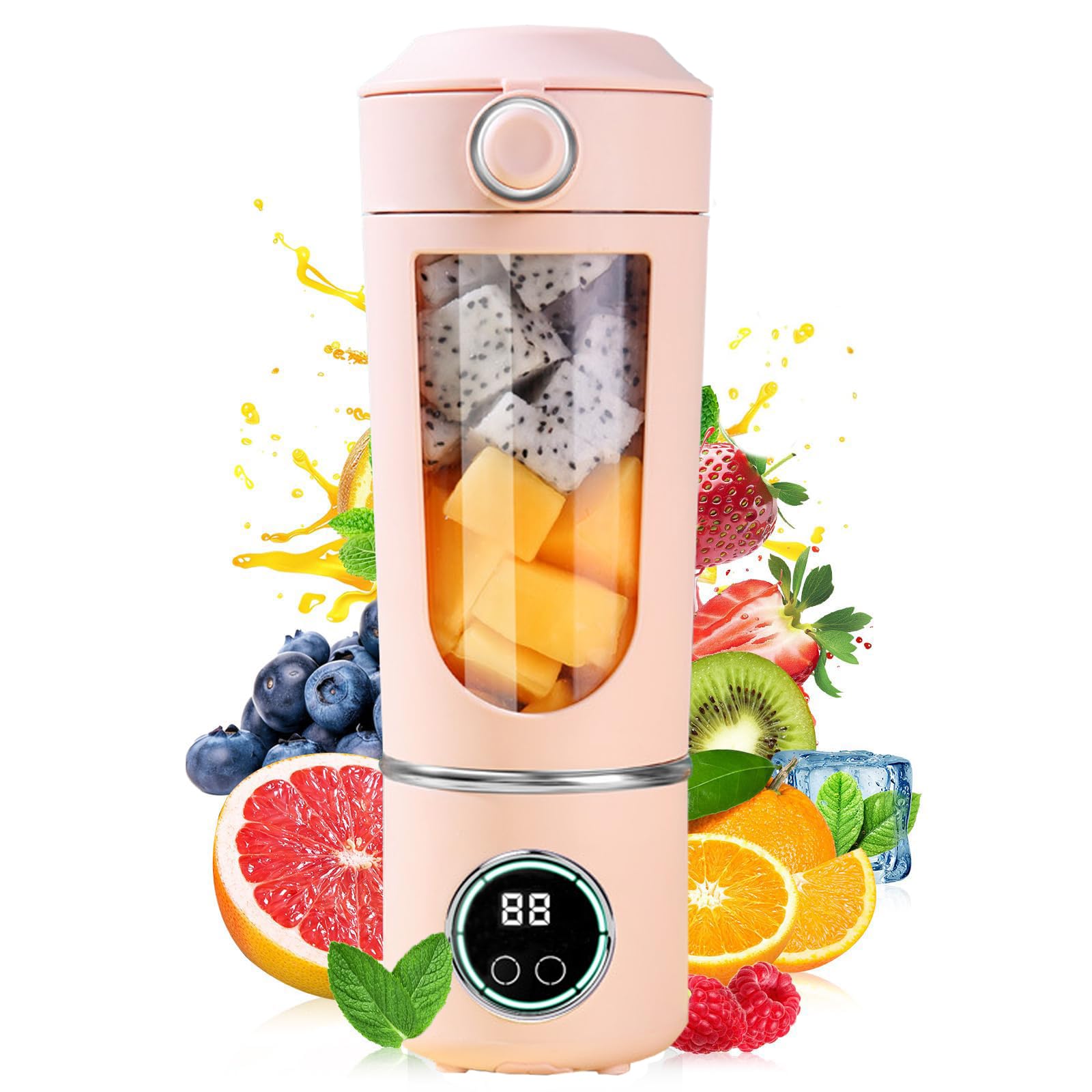 Portable Juicer Blender, 700ml USB Rechargeable Personal Blender for Shakes and Smoothies with 12 Blades and Extra Lid, Portable Fruit Veggie Juicer Maker for Gym, Office, Traveling